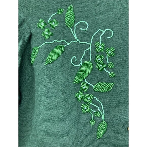 Vintage 50's Wool Angora Cashmere Green Beaded Cardigan Sweater Women’s Small - Picture 3 of 13